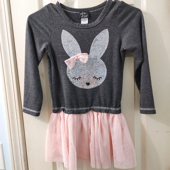 Little dress. Sequence bunny. Gray and pink - Picture 1 of 6